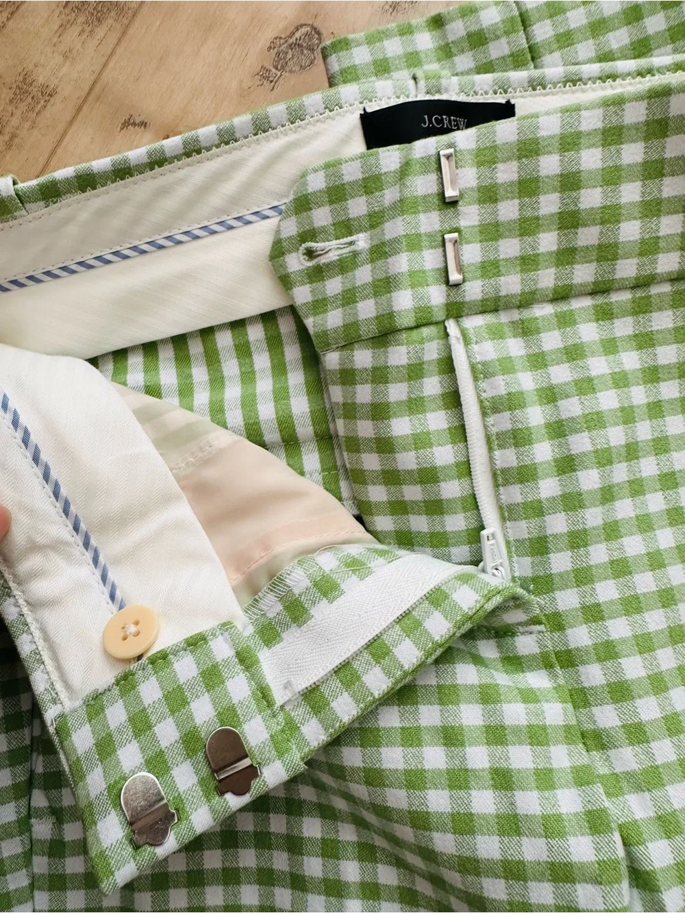 NWT J Crew Size 0 Green Gingham Check Cameron Pants Bi Stretch Cotton Cropped